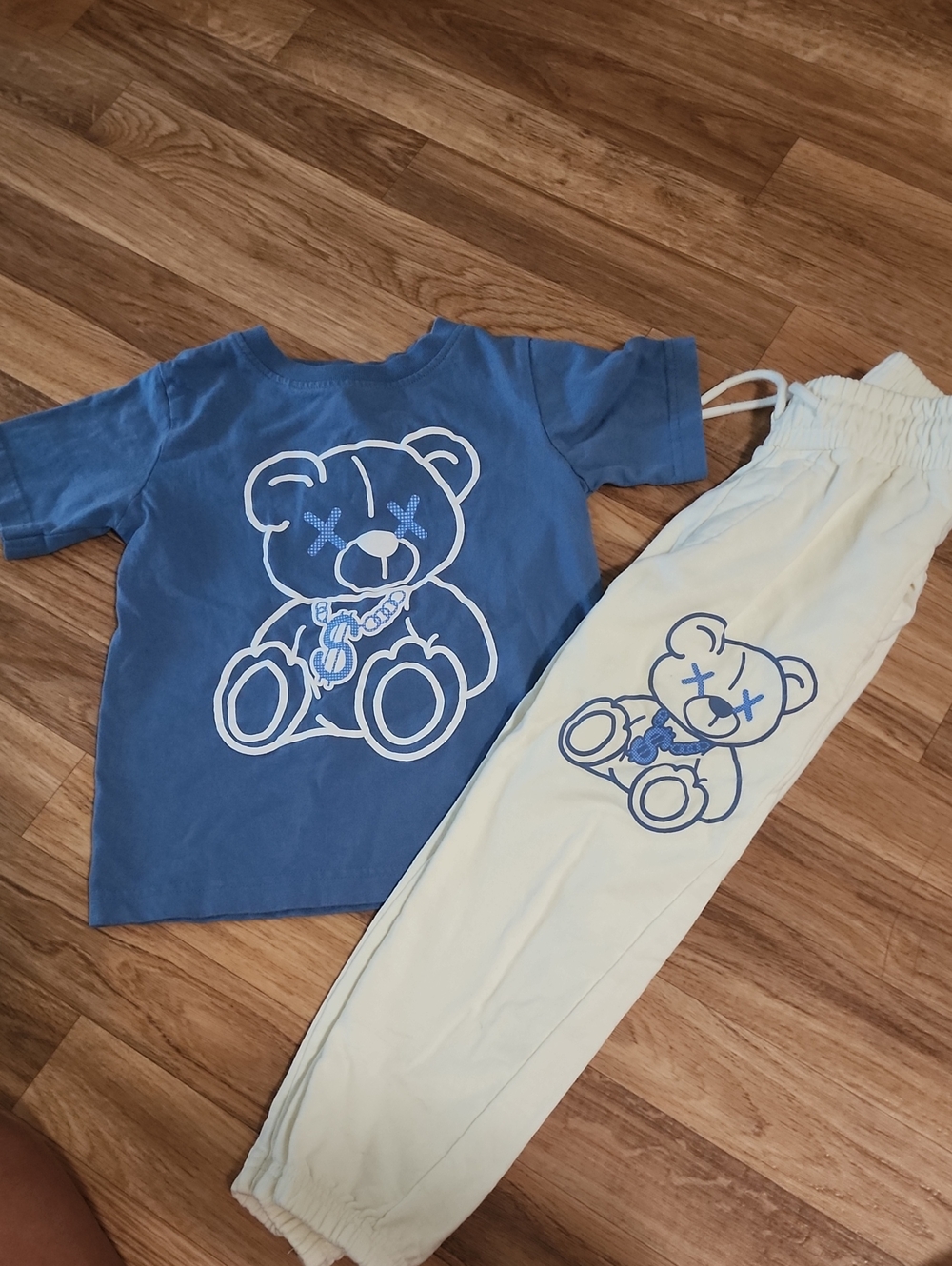 Blue and Cream Teddy Graphic Kids Set